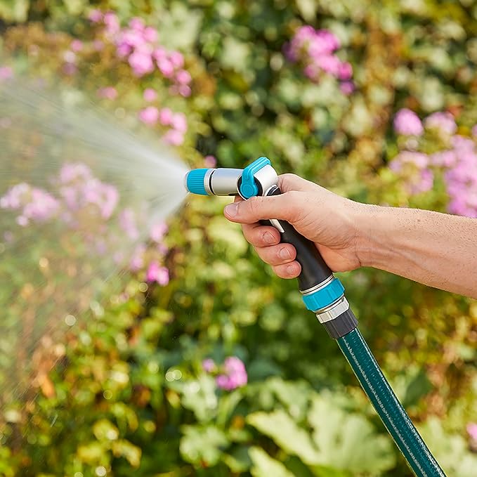 Gilmour Medium Duty Thumb Control Garden Hose Nozzle with Adjustable Spray Pattern, Water Hose Nozzle for Watering Garden or Lawn, Black/Aqua