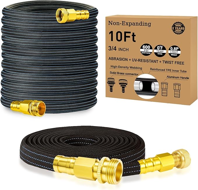 10FT Lightweight Flexible Hose,Solid Brass Head Garden Hose for Boat,RV, Marine Washdown, Lawn,Garden,Camp,outdoor,Superior high pressure TPE water Hose (BlueBlack, 10 FT)
