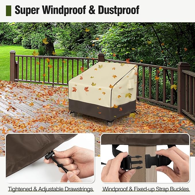 MR. COVER Patio Chair Covers Waterproof, Outdoor Furniture Covers for Rocking & Adirondack Chairs, Fits up to 32"W x 37"D x 36"H, Moisture-proof & UV-protection, Brown & Khaki, 2 Pack