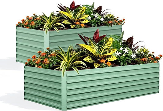 GarveeLife 2pcs 6x3x2 ft Galvanized Raised Garden Bed, 24" Tall Metal Planter Box for Flowers Vegetables, Rust-Resistant Raised Garden Beds for Gardening, Easy Assembly Outdoor Garden Box & Planters