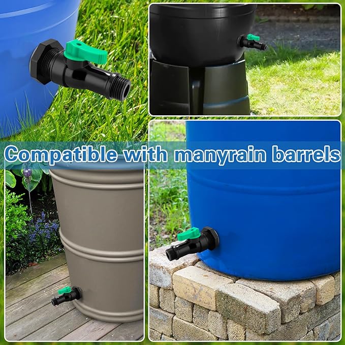 Plastics Rain Barrel Spigot Kit,High Flow Valve Core Water Tank Faucet+PVC Bulkhead Fitting,Straight Head 3/4 NPT to 3/4 GHT Rain Barrel Spigot for Plastic Bucket rainwater Drum Container