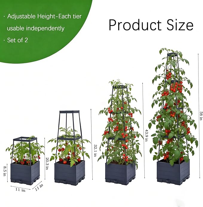 2 Packs Tomato Planter with Trellis, 56" Tomato Cages for Indoor & Outdoor Climbing Plants, Self Watering Vertical Garden Bed Plant pots for Garden Patio