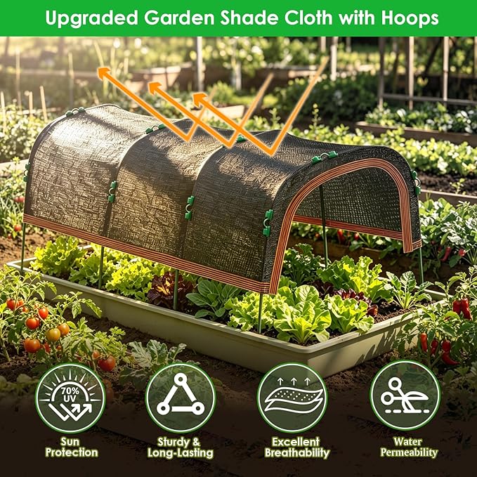 Upgraded 79"x40" Garden Shade Canopy Kit, 70% Garden Shade Cloth for Plants Heat Protection with 4 Sets Garden Hoops for Raised Beds, Plant Sun Shade Cover for Outdoor Plants Vegetables