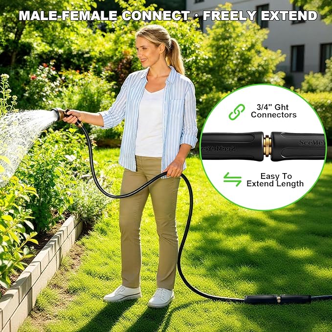 75ft Garden Hose Lightweight Flexible Water Hose, Abrasion Resistant, Kink Free, Durable Sturdy Hoses 2025 Up Graded Thicken Waterhose 700 PSI for Outdoor, RV, Marine (Black Gray, 75FT)
