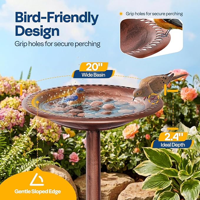 VIVOHOME Bird Bath for Outside, Polyresin Pedestal Bird Baths for Outdoor, Garden, 28 Inch Height Weather-Resistant Birdbaths with 20" Bowl, Bronze