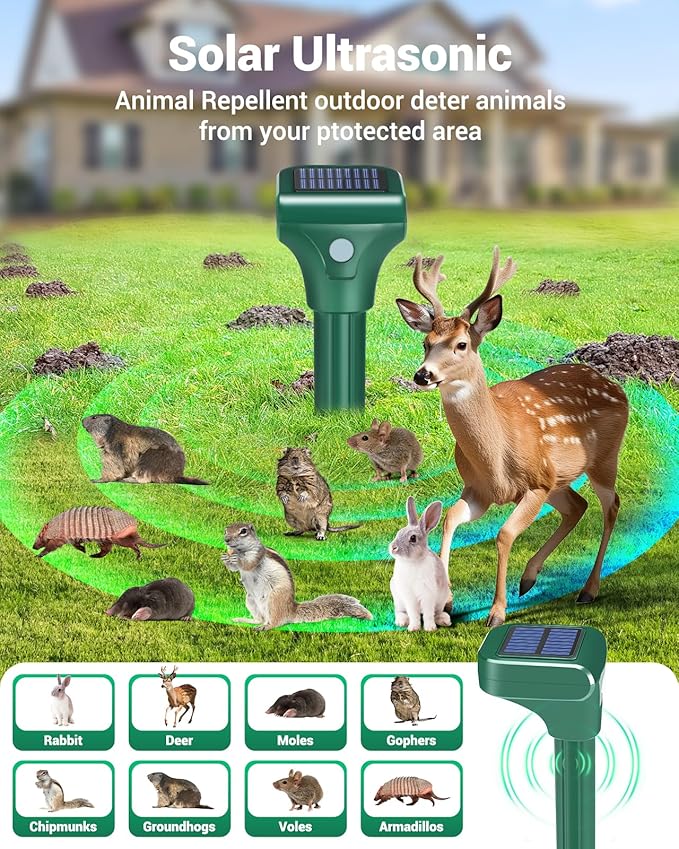 Mole Repellent, 8 Pack Snake/Skunk Repellent for Yard Rabbit Repellent Outdoor IP65 Waterproof, to Get Rid of Vole, Gopher, Groundhog, Rodent, Chipmunk, Raccoon and Skunk for Lawn & Garden