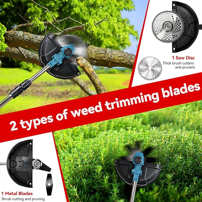20000 RPM Electric Weed Wacker with Wheel,12″ Brushless Cordless Weed Eater Battery Powered, String Trimmer/Brush Cutter/Grass Trimmer/Lawn Mower, Edger Weed Trimmer for Garden Yard Tool