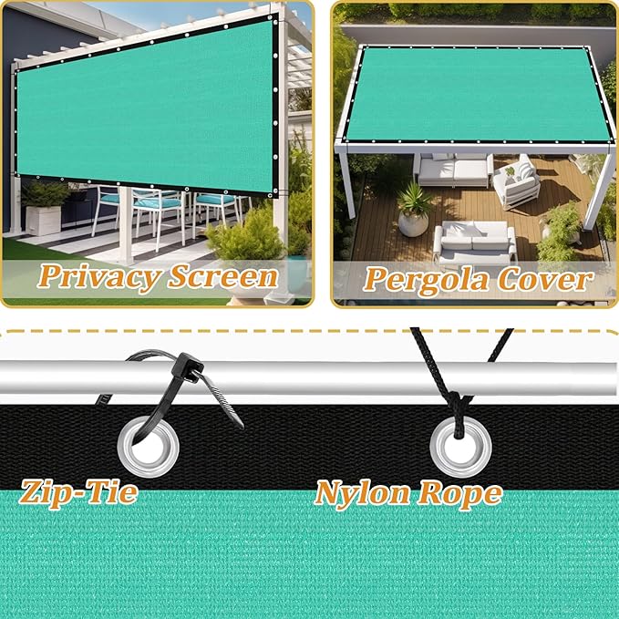 Shade&Beyond Customized Size 90% Sun Shade Cloth with Grommets, 14' X 14' Pergola Shade Cover Canopy, Mesh Tarp Sun Screens for Patio, Outdoor, Garden, Backyard GN01, Turquoise