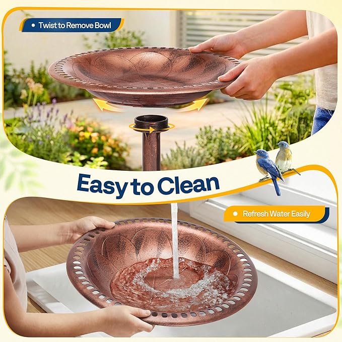 VIVOHOME Bird Bath for Outside, Polyresin Pedestal Bird Baths for Outdoor, Garden, 28 Inch Height Weather-Resistant Birdbaths with 20" Bowl, Bronze