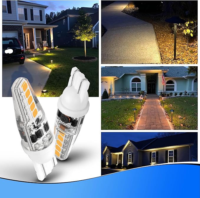 Heifymi T5 T10 Wedge Base Landscape Light Bulbs 3 Watt Replace 25W 30W Halogen 2700K Warm White 300lm 12V-24VAC/DC 921 194 LED Bulb for Landscape RV Camper Marine Boat Garden Pathway Lighting, 10 Pack