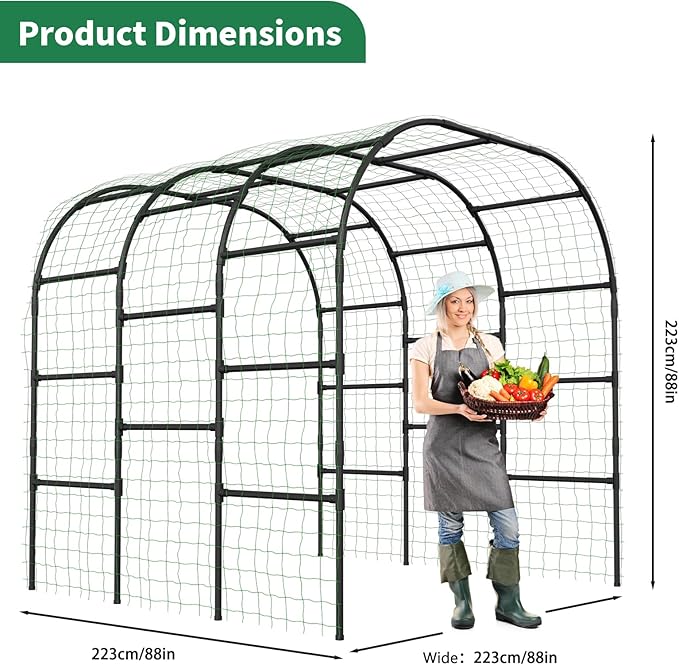 SUNYRISY Garden Arch Trellis for Climbing Plants Outdoor, 88" x 88" x 88" Metal Core Tall Archway Tunnel Plant Support for Cucumber Tomato Flowers Vegetables and Garden Gazebo