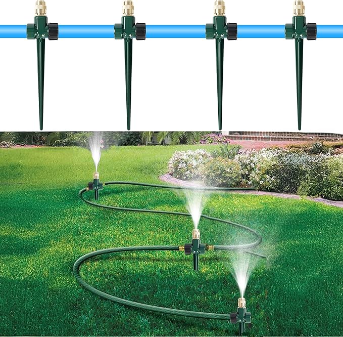 LIULO TOOL 2 Pack Metal Lawn Sprinkler, Automatic Brass Sprinkler with Spike Base, 360 Degree Adjustable Sprinklers Nozzle Large Area Coverage for Lawn Grass Patio Garden Irrigation
