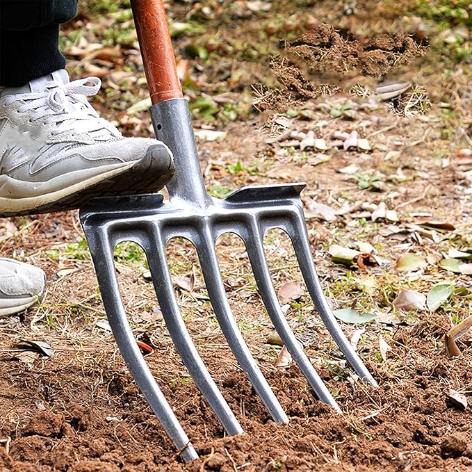Digging Fork, Garden Digging Spading Fork, High Carbon Steel (5 Tine)