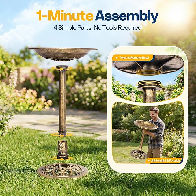 VIVOHOME Bird Bath for Outside, Polyresin Pedestal Bird Baths for Outdoor, Garden, 28 Inch Height Weather-Resistant Birdbaths with 20" Bowl, Copper
