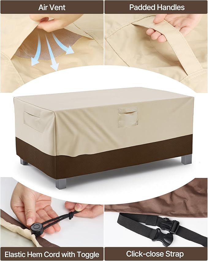 Vailge Rectangular/Oval Patio Table Cover, Heavy Duty and Waterproof Outdoor Lawn Patio Furniture Covers (Beige&brown, 108"Lx70"Wx28"H)
