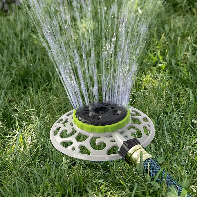 Hourleey Adjustable Turret Metal Sprinkler, 8 Mode Fixed Lawn Sprinkler for Yard with Hose Quick Connect Product Adapter for Garden Watering Irrigation