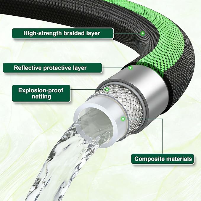 Aterr Garden Hose 50ft, Lightweight Flexible Water Hose with 10 Pattern Nozzle, Durable Hose, Solid Aluminum Connectors, Leak-Resistant for Yard Lawn Car Washing, (Green)