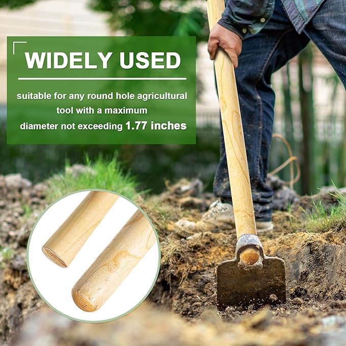 Lasnten 2 Pcs Solid Wood Replacement Handle for Round Eye Hoe 54 Inches/ 137 cm Grub Hoe Handle for Garden Shovel Tool Digging Spading Fork Rake Gardening Weeding, natural