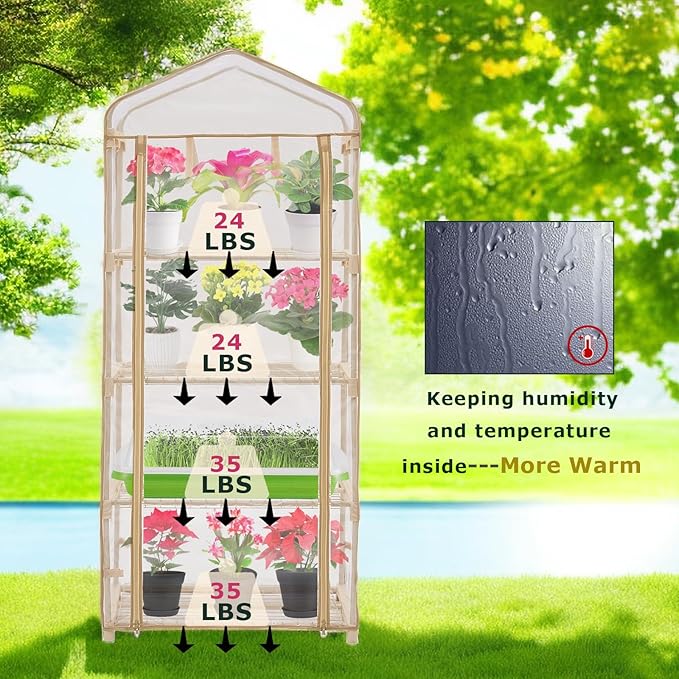 Purlyu Garden 4-Tier Greenhouse – for Indoor Outdoor Gardening Hot House w/ Zippered Cover and Metal Shelves for Growing Vegetables, Flowers and Seedlings (PLGH704OWP)