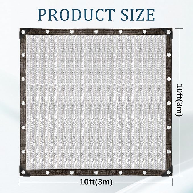FUANGUI 85% 10x10FT Aluminum Shade Cloth, Durable Aluminum Reflective Tarp, Sun Aluminum Cover for Garden, Car, Outdoor Pergola, Greenhouse, Chicken Coop and Dog Kennel