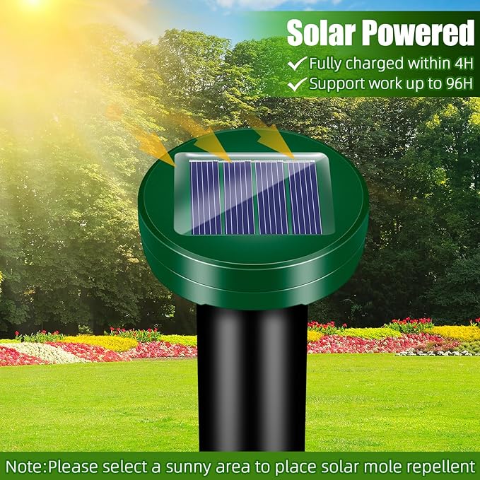 8Pack Mole Rat Repellent for Lawns, Solar Ultrasonic Chipmunk Groundhog Repeller Outdoor, Gopher Snake Repellent for Yard, Sonic Rodent and Vole Deterrent Spikes for Squirrel Armadillo Garden