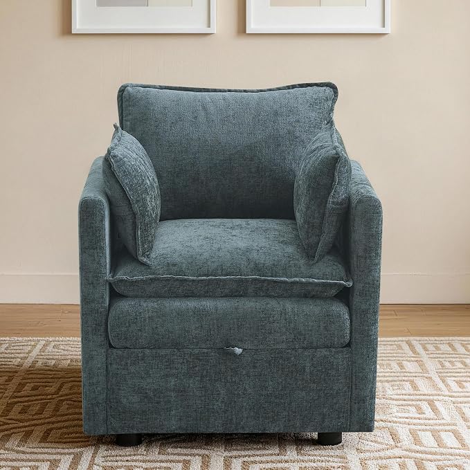 30" Modular Storage Single Sofa, Deep Seat Cloud Accent Chair, Oversized Storage Cloud Chair, Modern Chenille Reading Chair for Living Room, Apartment, Bedroom, Small Space, Blue