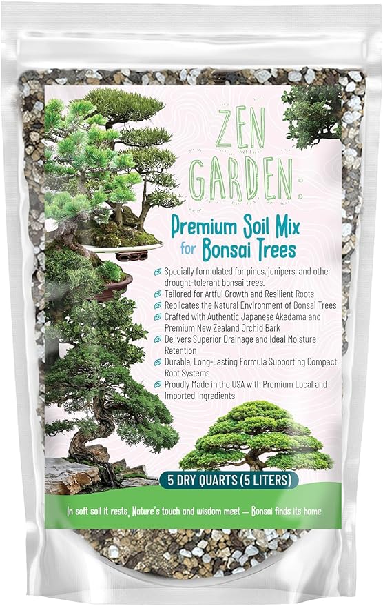 GARDENWISE Zen Garden Bonsai Soil Mix – Fast-Draining & Organic for Junipers, Pines, and Drought-Tolerant Bonsai Trees – Handcrafted in The USA with Japanese Akadama & Pumice (5 quarts)