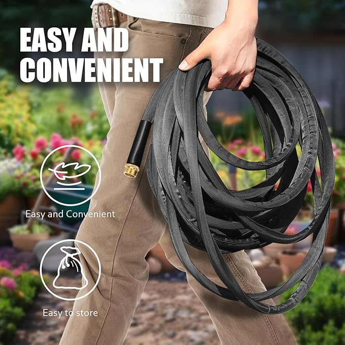 Garden Hose 100ft, Flexible Water Hose with 10 Function Hose Nozzle, Lightweight, Tangle Free, Rust Proof for Yard, Watering(Black)