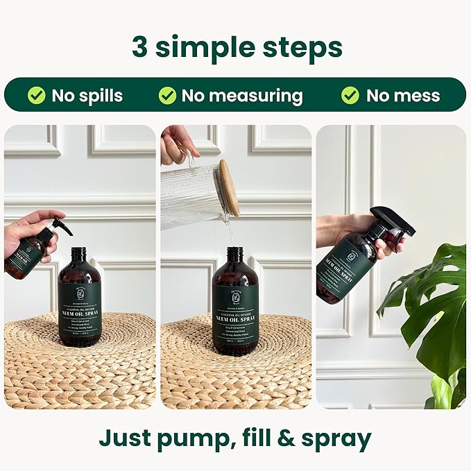 Neem Oil for Plants (Makes 480 fl oz) with Spray Bottle & Essential Oils | for Indoor Houseplants & Outdoor Gardens, Natural Leaf Shine