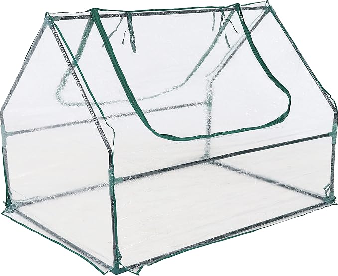Sunnydaze Outdoor Portable Mini Greenhouse Tent with 2 Zippered Side Doors and Iron Tube Frame - Clear - 4' x 3'