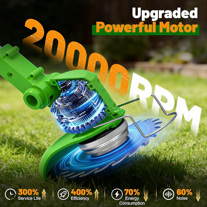 Cordless Weed Wacker Electric Stringless Eater 21V Battery Powered Lightweight Portable Weed Trimmer, 3-in-1 Lawn Edger/Grass Trimmer/Brush Cutter with 4 Types Blades & Wheels for Yard and Garden