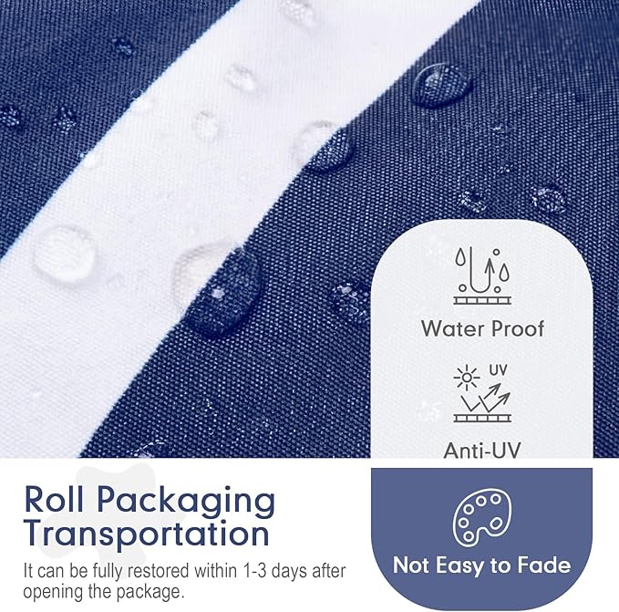 Hoteam 2 Pcs High Back Chair Cushions Set - 44'' x 21'' Indoor Outdoor Waterproof Soft Thicken Stripes Replaceable Cushion for Garden Summer Rocking Chair, Patio Furniture (Navy Blue Stripes)