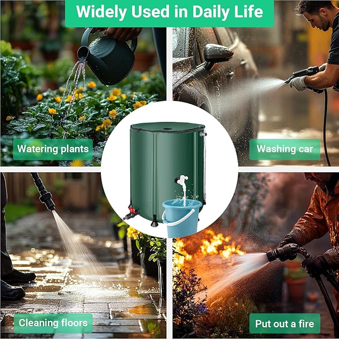 FAMIROSA 50 Gallon / 200L Rain Barrel, Collapsible Rain Barrels to Collect Rainwater from Gutter with Spigots and Overflow, 500D PVC Portable Rain Water Collection Catching System, Water Catcher Tank