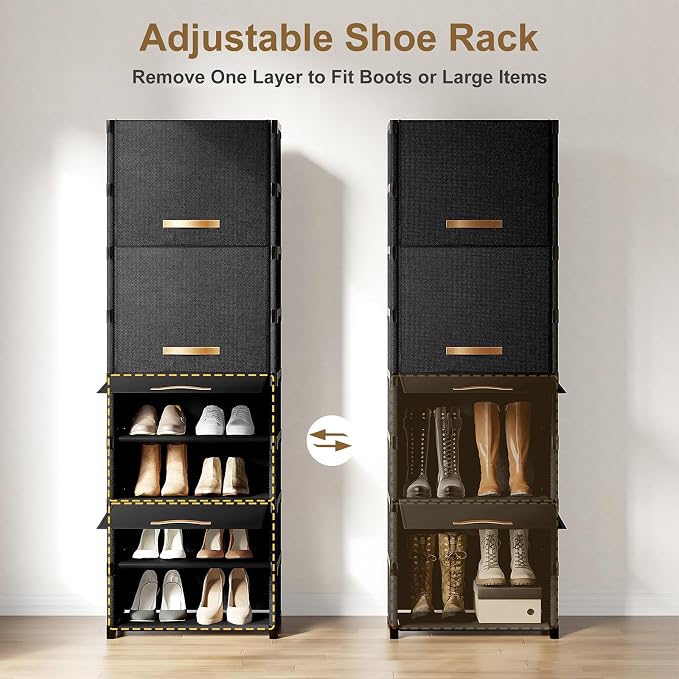 9 Tier Shoe Cabinet with Door, 18-Pair Rack for Closet Black