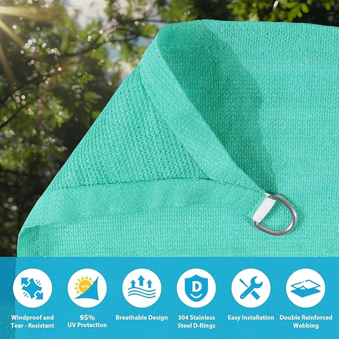 Amagenix Sun Shade Sail 7X8X10.6 Curved Edge Outdoor Shade Canopy Turquoise Breathable 95% UV Block Shade Cloth for Patio Garden Backyard (We Make Custom Size)