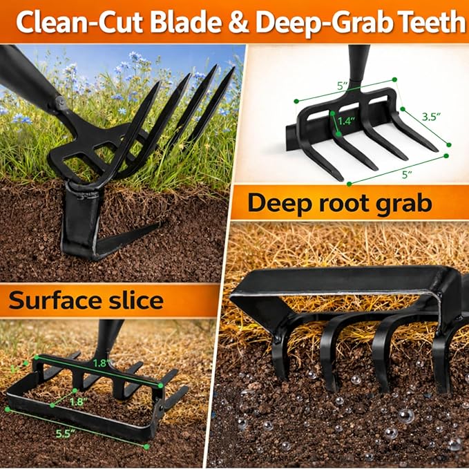 Garden Hoe with Cultivator Rake - Heavy Duty Stirrup Hoe Gardening Tool,Sharp Blade,82 Inch Adjustable Long Handle,Weed Grub Hoes for Fast Weeding,Grass Weeder Remover,Cultivating