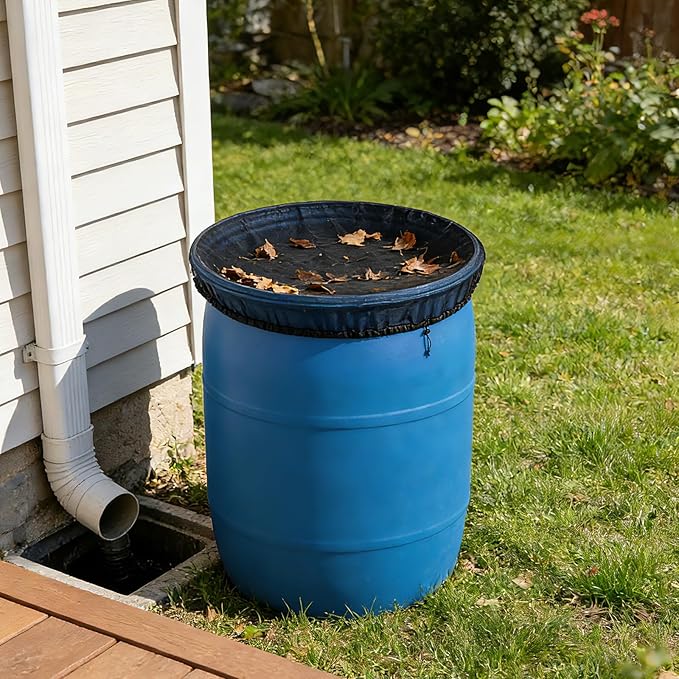 2 Packs Mesh Covers for Rain Barrels 39’’ Rain Barrel Netting with Drawstring Water Collection Buckets Covers for Preventing Fallen Leaves Outdoor Garden