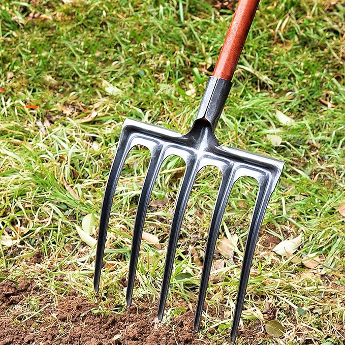 Digging Fork, Garden Digging Spading Fork, High Carbon Steel (5 Tine)
