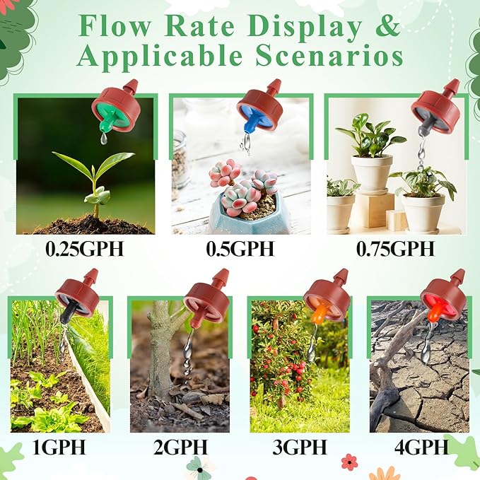 60Pcs 4 GPH Pressure Compensating Irrigation Drippers, Watering Spot GPH Dripper Drip Emitters Heads Constant Flow Outlet Heads for 1/4 Inch Irrigation Tubing for Garden Irrigation System
