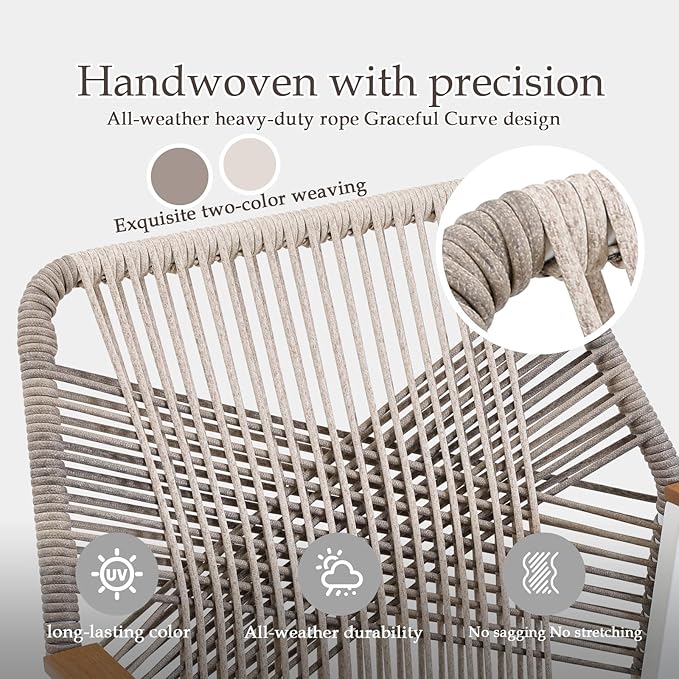 Aluminum Outdoor Patio Dining Chairs - Imitation Rope Vine Chair, Ergonomic Backrest Design Detachable Seat Cushion Soft and Breathable Garden Porch, White, Set of 2