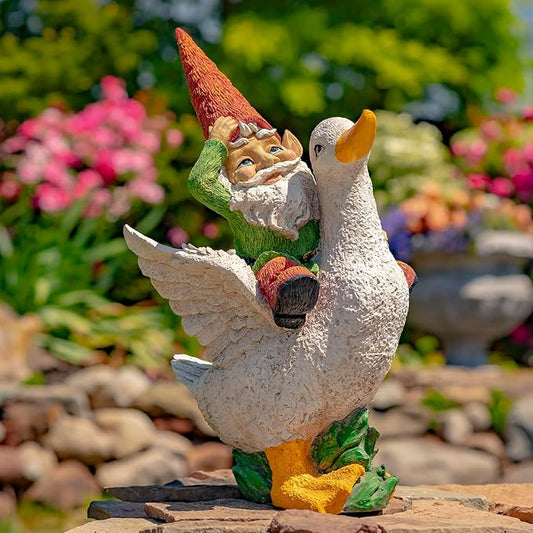 Zaer Ltd. Classic Spring Gnome Garden Statue in Assorted Styles (Gnome Riding Duck)