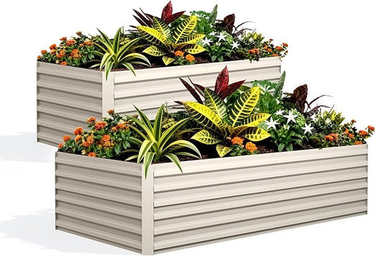 GarveeLife 2pcs 8x4x2 ft Galvanized Raised Garden Bed, 24" Tall Metal Planter Box for Flowers Vegetables, Rust-Resistant Raised Garden Beds for Gardening, Easy Assembly Outdoor Garden Box & Planters