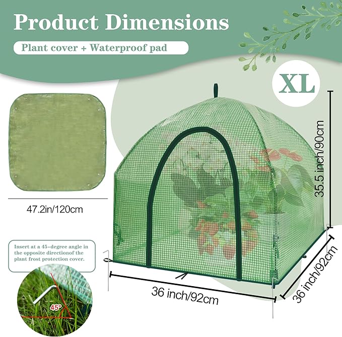 Portable Plant Cover Tent with Waterproof Base for Garden Indoor/Outdoor Tabletop Mini Greenhouse for Seed Starting Humidity Small Plants, Plant Protection from Animal for Raised Bed(XL - PE - 2PCS)