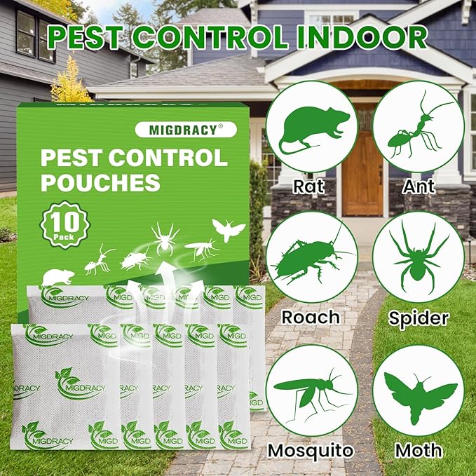 Pest Control Pouches, Insect and Mice Repellent Pouches, 10Pcs Peppermint Oil to Rat, Ant, Roach, Spider, Mosquito & Moth, Indoor Use