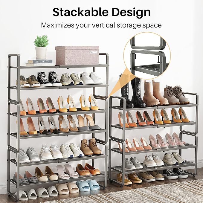 SNTD Expandable Metal Shoe Rack for Closet, Entryway & Garage, 4-Tier, Grey