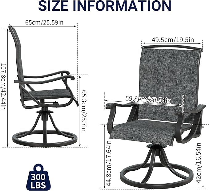 SHGJ&SOFT Patio Swivel Chairs, Waterproof Outdoor Dining Chairs with All-Weather Textilene Mesh for Deck, Garden, and Backyard (Dark Gray5, 8PC)