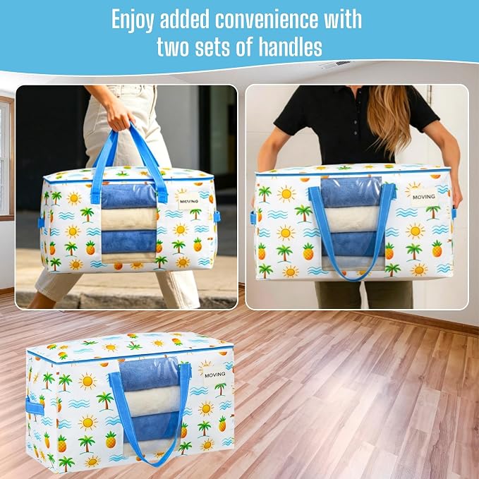 VENO Moving Bags, Wide Open Top, Clear Window, Tropical Island, 8 Pack