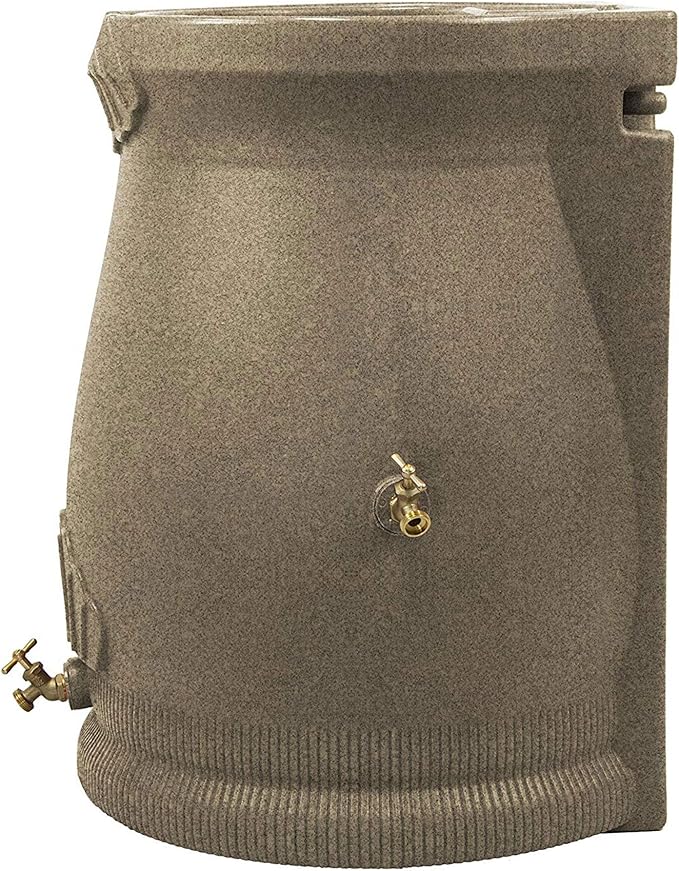 Good Ideas Rain Wizard 50 Gallon Rain Saver Barrel Water Storage Urn with Planter Space and 2 Brass Spigots, Sandstone (4 Pack)