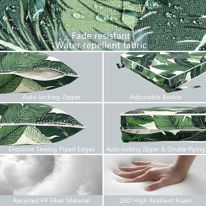 LVTXIII Outdoor Seat and Back Cushion Patio Deep Seat Cushion Set Seasonal Chair Cushion for Wicker Chairs and Garden Furniture Decoration, 22"x22"x4", Swaying Palms Green