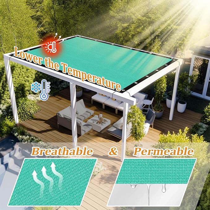 Shade&Beyond Customized Size 90% Sun Shade Cloth with Grommets, 4' X 7' Pergola Shade Cover Canopy, Mesh Tarp Sun Screens for Patio, Outdoor, Garden, Backyard GN01, Turquoise